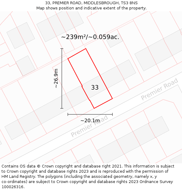 33, PREMIER ROAD, MIDDLESBROUGH, TS3 8NS: Plot and title map
