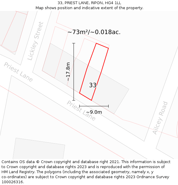 33, PRIEST LANE, RIPON, HG4 1LL: Plot and title map