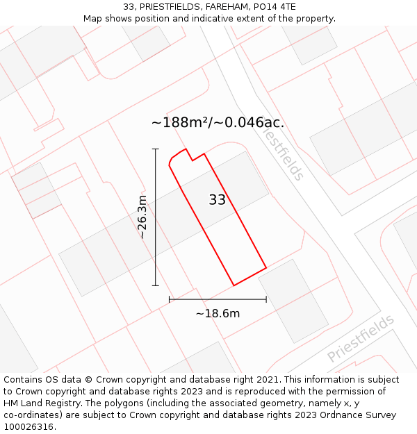 33, PRIESTFIELDS, FAREHAM, PO14 4TE: Plot and title map