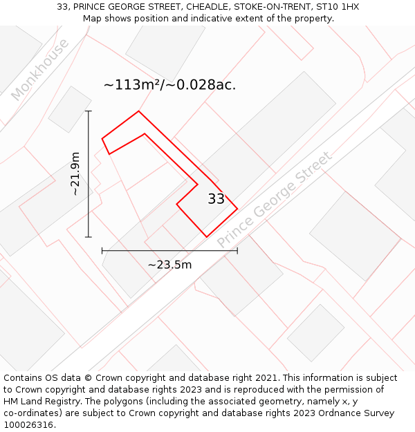 33, PRINCE GEORGE STREET, CHEADLE, STOKE-ON-TRENT, ST10 1HX: Plot and title map