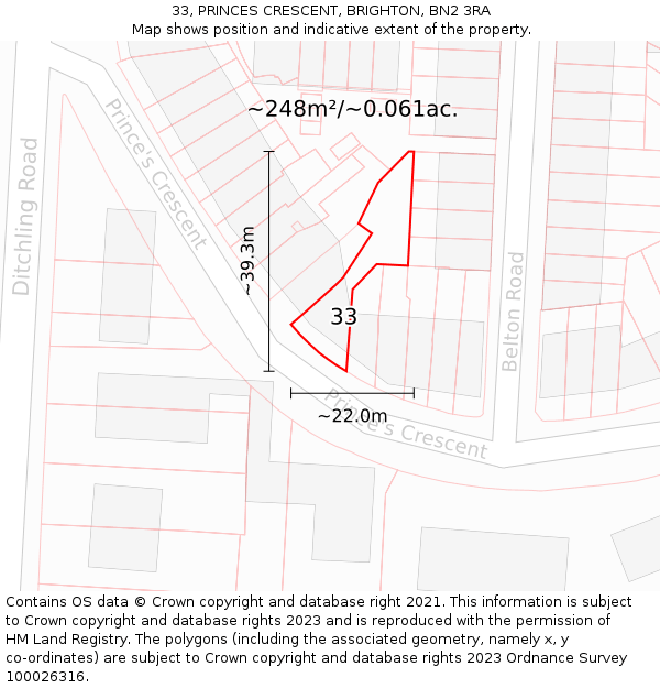 33, PRINCES CRESCENT, BRIGHTON, BN2 3RA: Plot and title map