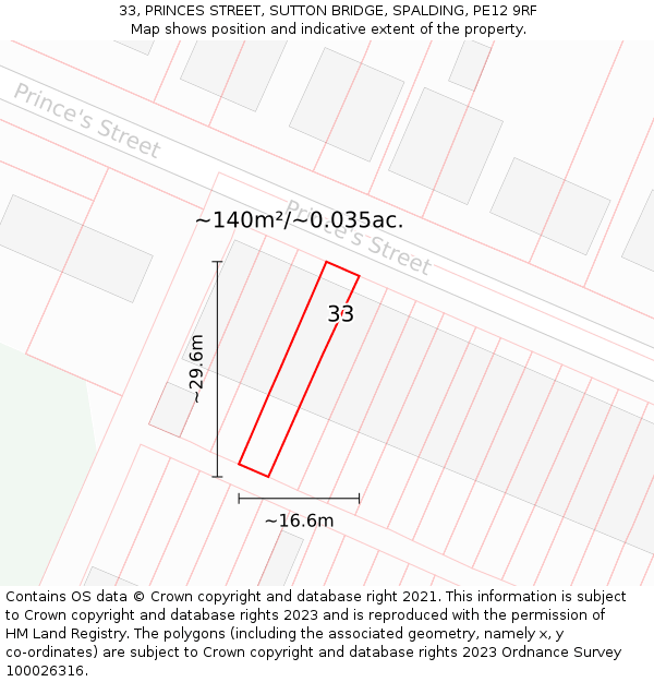 33, PRINCES STREET, SUTTON BRIDGE, SPALDING, PE12 9RF: Plot and title map