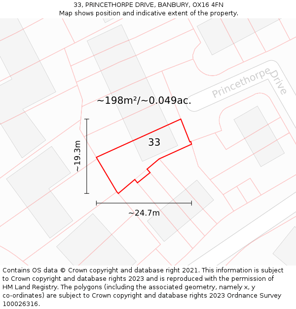 33, PRINCETHORPE DRIVE, BANBURY, OX16 4FN: Plot and title map