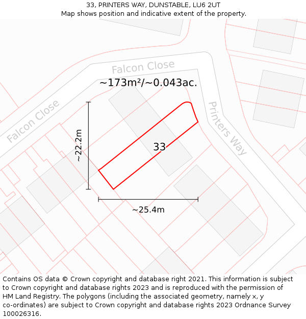 33, PRINTERS WAY, DUNSTABLE, LU6 2UT: Plot and title map