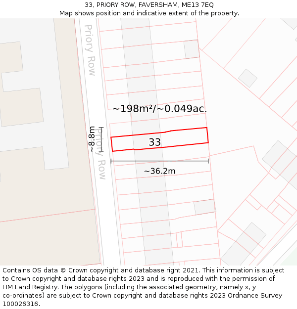 33, PRIORY ROW, FAVERSHAM, ME13 7EQ: Plot and title map