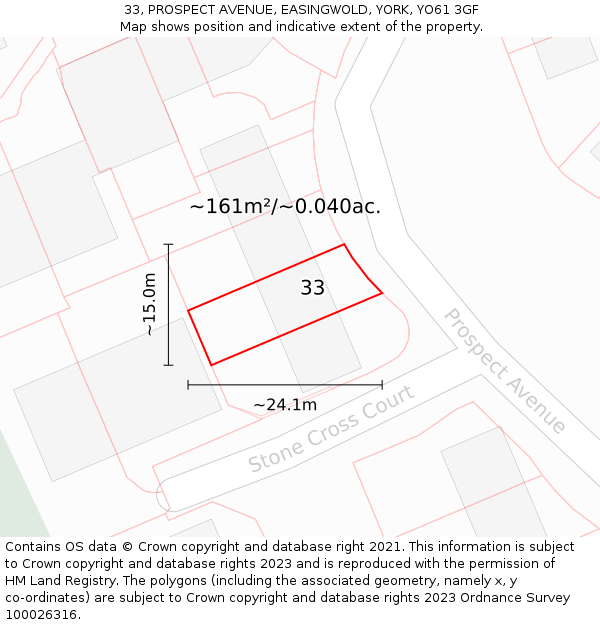 33, PROSPECT AVENUE, EASINGWOLD, YORK, YO61 3GF: Plot and title map