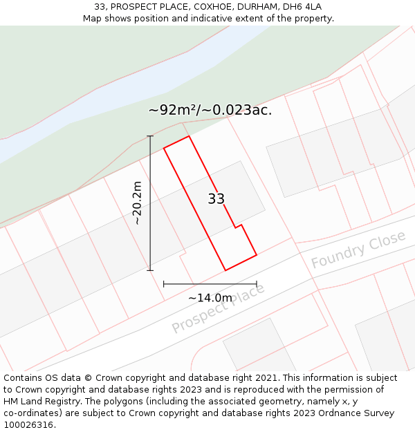 33, PROSPECT PLACE, COXHOE, DURHAM, DH6 4LA: Plot and title map