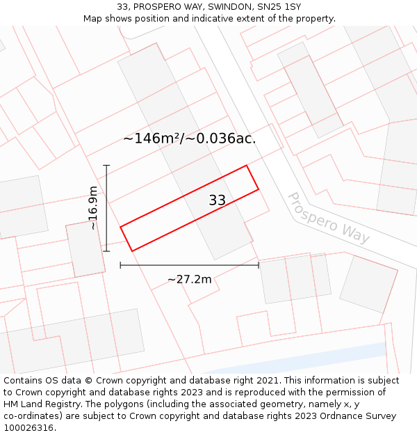33, PROSPERO WAY, SWINDON, SN25 1SY: Plot and title map