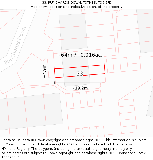 33, PUNCHARDS DOWN, TOTNES, TQ9 5FD: Plot and title map