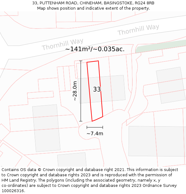 33, PUTTENHAM ROAD, CHINEHAM, BASINGSTOKE, RG24 8RB: Plot and title map