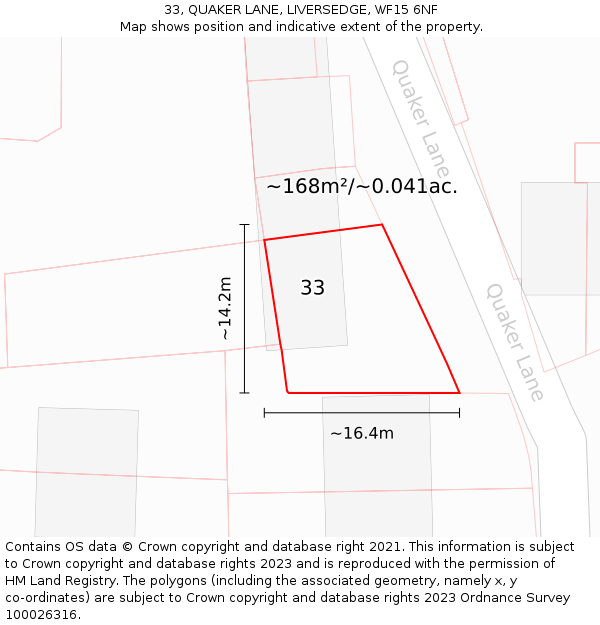 33, QUAKER LANE, LIVERSEDGE, WF15 6NF: Plot and title map