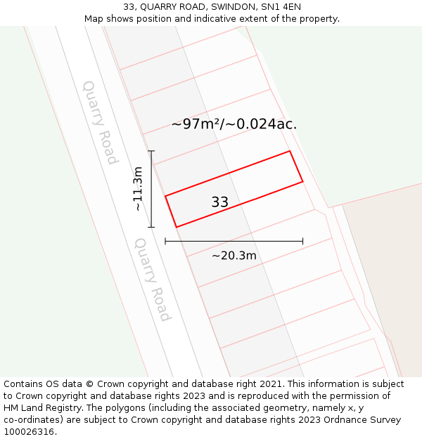 33, QUARRY ROAD, SWINDON, SN1 4EN: Plot and title map
