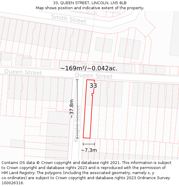 33, QUEEN STREET, LINCOLN, LN5 8LB: Plot and title map