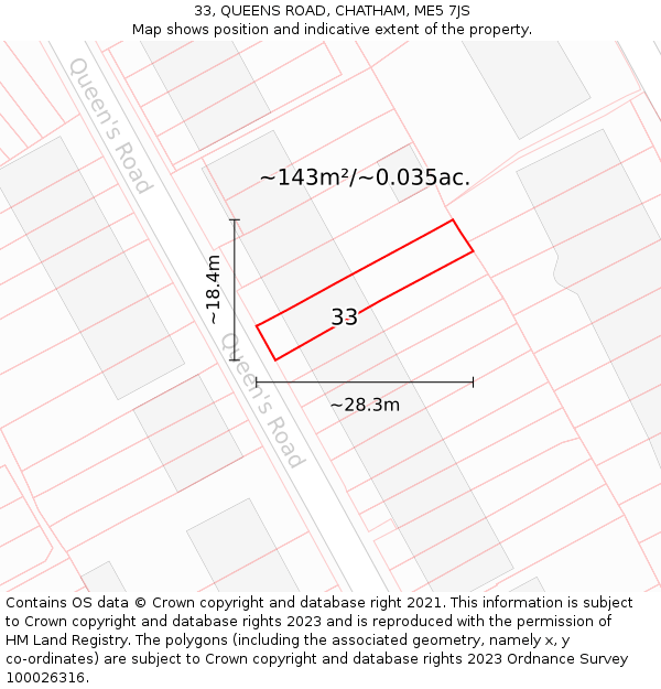 33, QUEENS ROAD, CHATHAM, ME5 7JS: Plot and title map