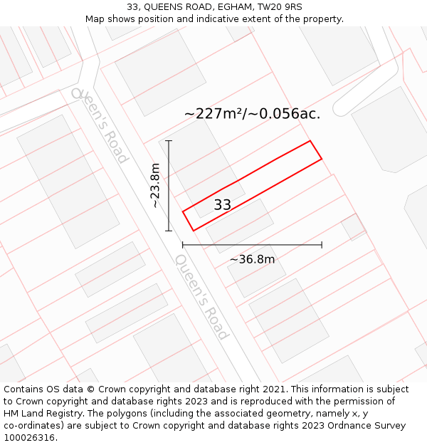 33, QUEENS ROAD, EGHAM, TW20 9RS: Plot and title map