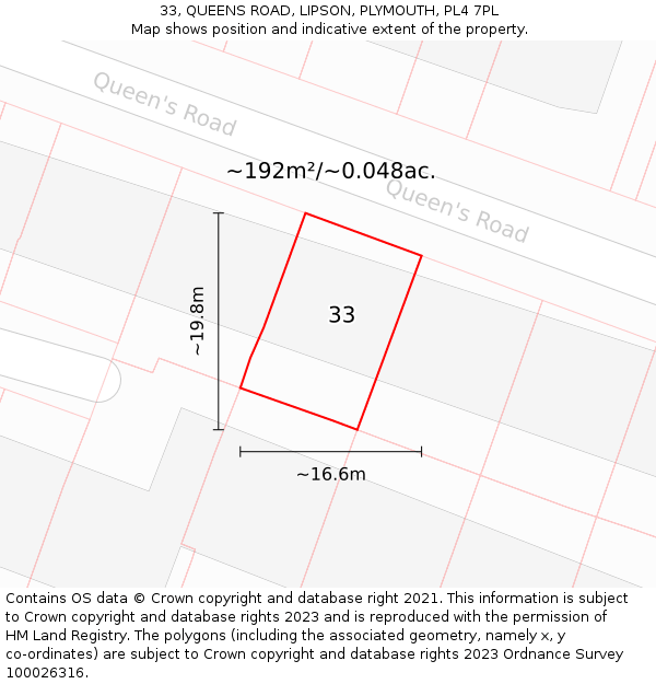 33, QUEENS ROAD, LIPSON, PLYMOUTH, PL4 7PL: Plot and title map