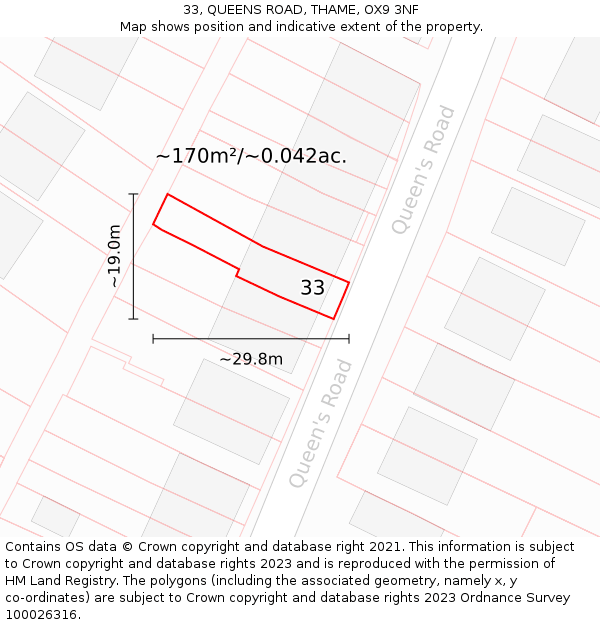 33, QUEENS ROAD, THAME, OX9 3NF: Plot and title map