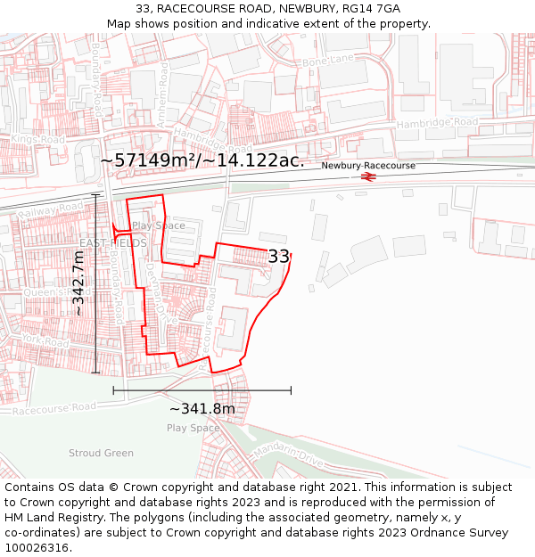 33, RACECOURSE ROAD, NEWBURY, RG14 7GA: Plot and title map