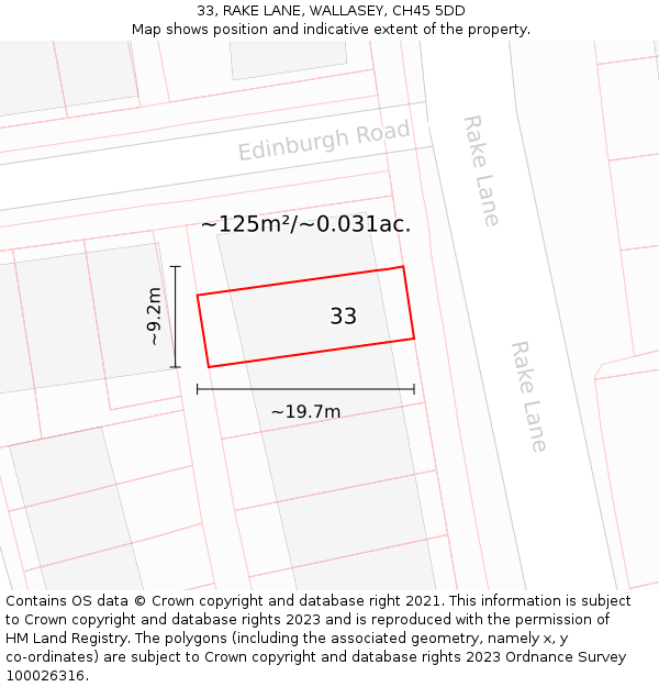 33, RAKE LANE, WALLASEY, CH45 5DD: Plot and title map