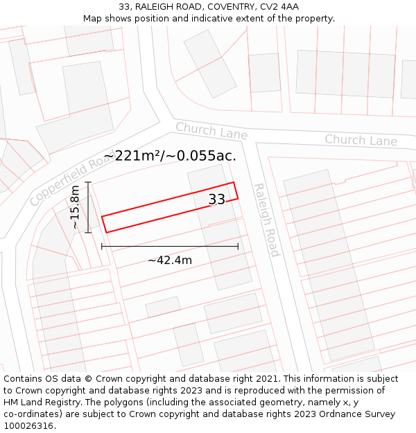 33, RALEIGH ROAD, COVENTRY, CV2 4AA: Plot and title map