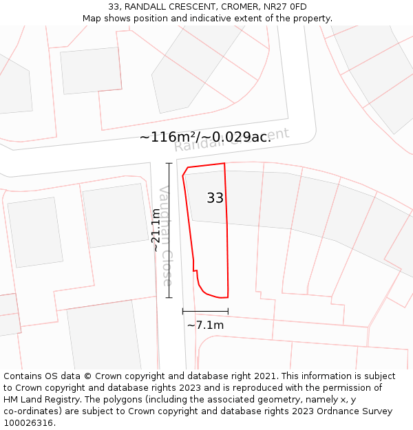 33, RANDALL CRESCENT, CROMER, NR27 0FD: Plot and title map