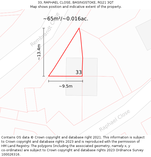 33, RAPHAEL CLOSE, BASINGSTOKE, RG21 3QT: Plot and title map