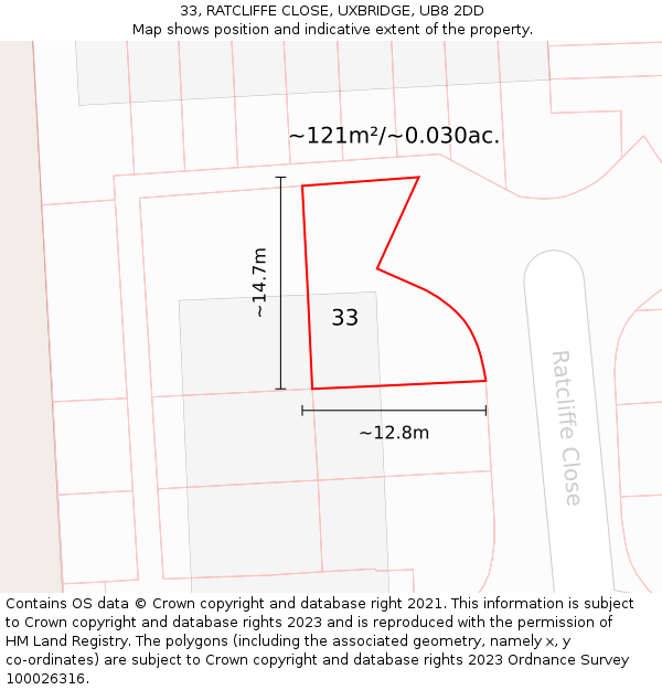 33, RATCLIFFE CLOSE, UXBRIDGE, UB8 2DD: Plot and title map