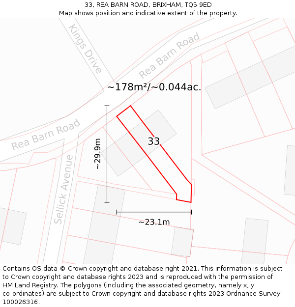 33, REA BARN ROAD, BRIXHAM, TQ5 9ED: Plot and title map