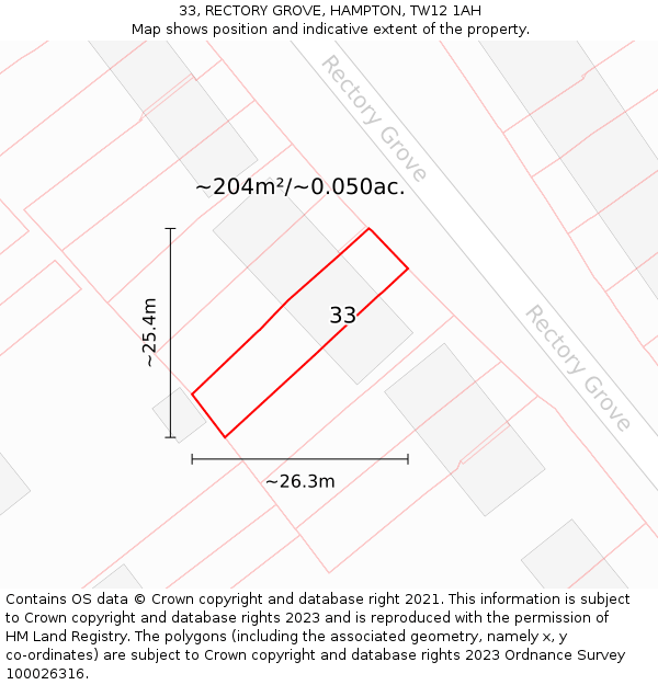 33, RECTORY GROVE, HAMPTON, TW12 1AH: Plot and title map