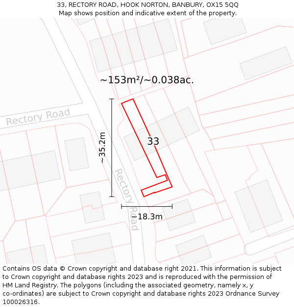 33, RECTORY ROAD, HOOK NORTON, BANBURY, OX15 5QQ: Plot and title map