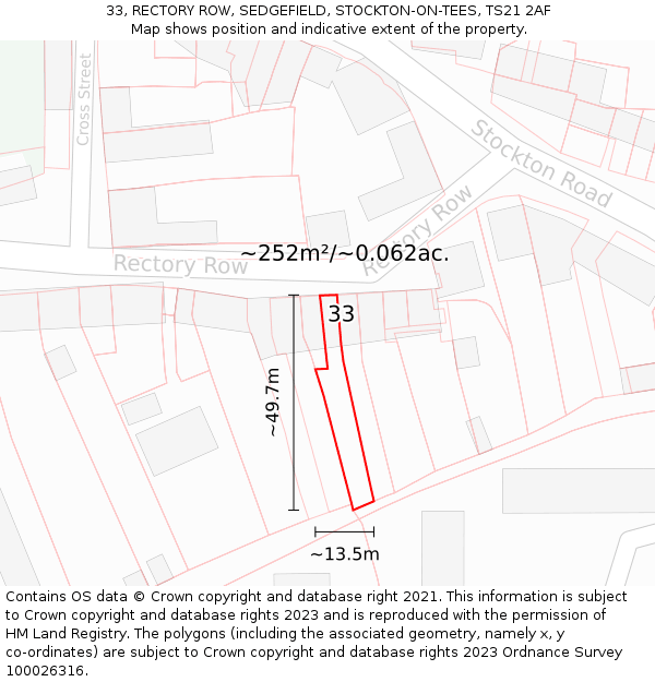 33, RECTORY ROW, SEDGEFIELD, STOCKTON-ON-TEES, TS21 2AF: Plot and title map