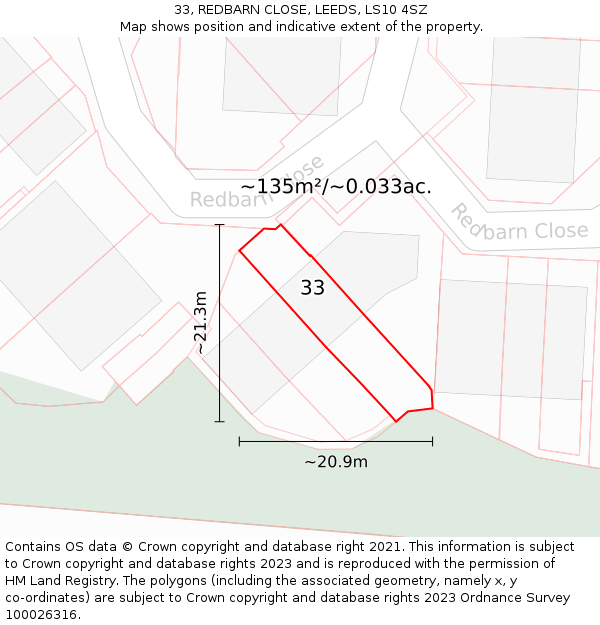 33, REDBARN CLOSE, LEEDS, LS10 4SZ: Plot and title map