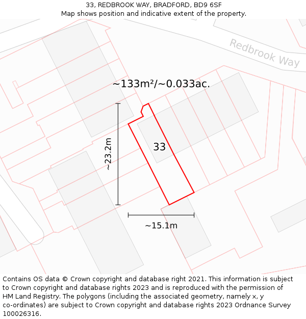 33, REDBROOK WAY, BRADFORD, BD9 6SF: Plot and title map