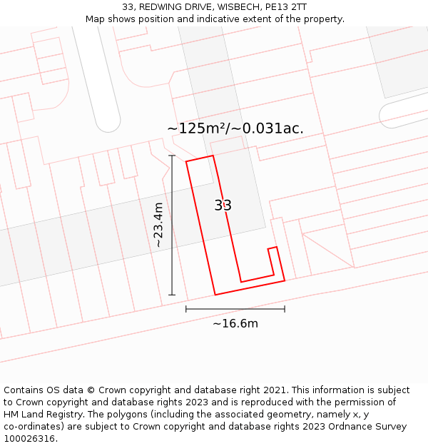 33, REDWING DRIVE, WISBECH, PE13 2TT: Plot and title map