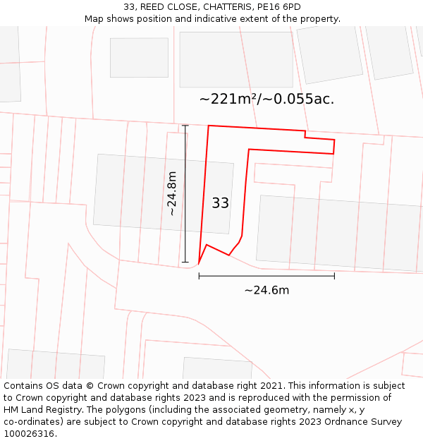 33, REED CLOSE, CHATTERIS, PE16 6PD: Plot and title map
