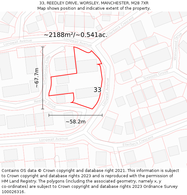 33, REEDLEY DRIVE, WORSLEY, MANCHESTER, M28 7XR: Plot and title map