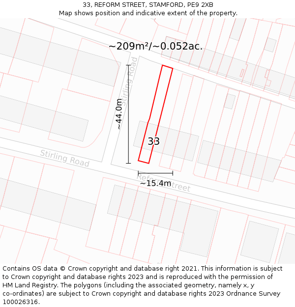 33, REFORM STREET, STAMFORD, PE9 2XB: Plot and title map