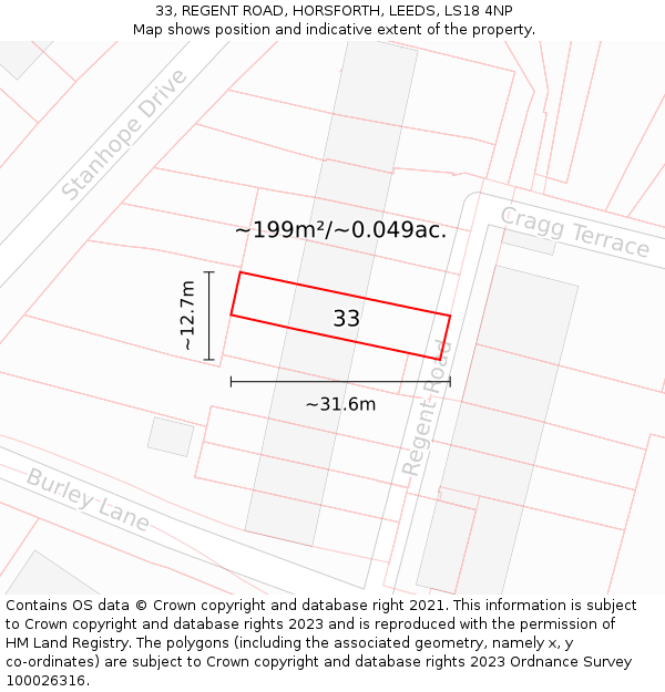 33, REGENT ROAD, HORSFORTH, LEEDS, LS18 4NP: Plot and title map