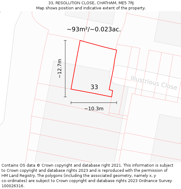 33, RESOLUTION CLOSE, CHATHAM, ME5 7RJ: Plot and title map