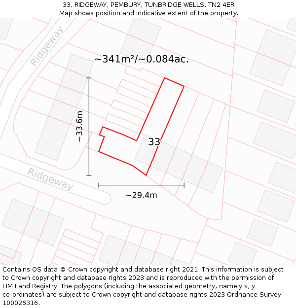 33, RIDGEWAY, PEMBURY, TUNBRIDGE WELLS, TN2 4ER: Plot and title map