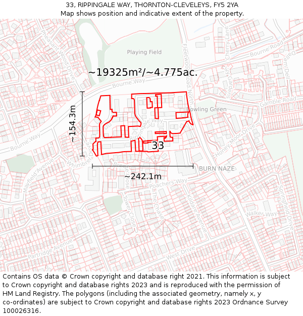 33, RIPPINGALE WAY, THORNTON-CLEVELEYS, FY5 2YA: Plot and title map