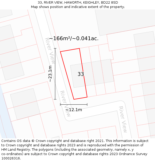 33, RIVER VIEW, HAWORTH, KEIGHLEY, BD22 8SD: Plot and title map
