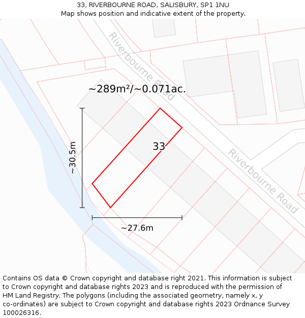 33, RIVERBOURNE ROAD, SALISBURY, SP1 1NU: Plot and title map