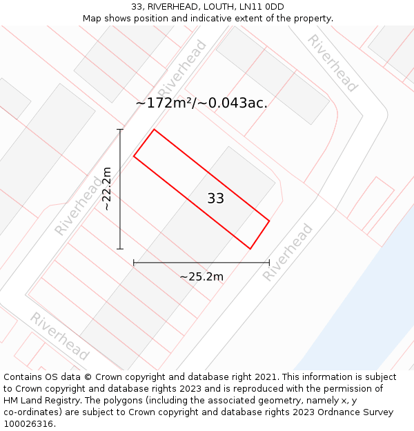 33, RIVERHEAD, LOUTH, LN11 0DD: Plot and title map