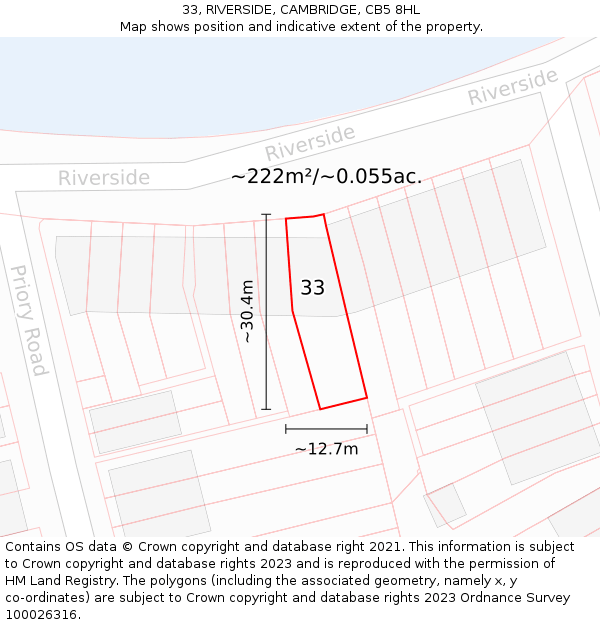 33, RIVERSIDE, CAMBRIDGE, CB5 8HL: Plot and title map
