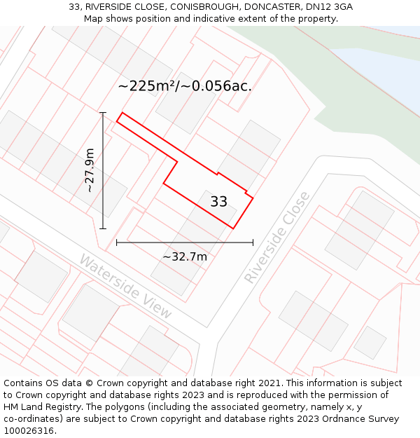 33, RIVERSIDE CLOSE, CONISBROUGH, DONCASTER, DN12 3GA: Plot and title map