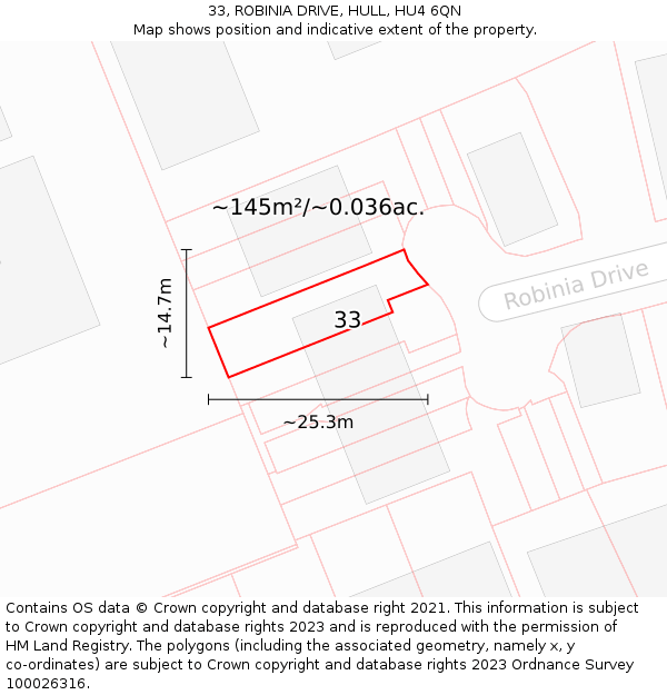 33, ROBINIA DRIVE, HULL, HU4 6QN: Plot and title map