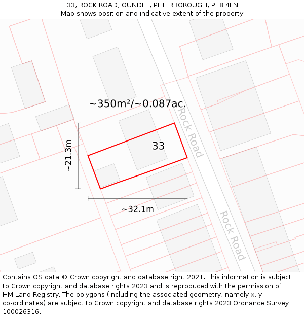 33, ROCK ROAD, OUNDLE, PETERBOROUGH, PE8 4LN: Plot and title map