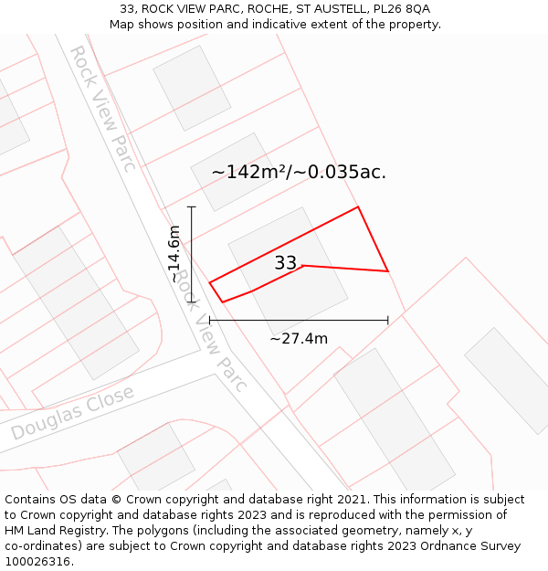 33, ROCK VIEW PARC, ROCHE, ST AUSTELL, PL26 8QA: Plot and title map