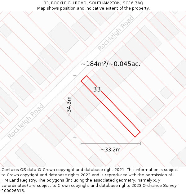 33, ROCKLEIGH ROAD, SOUTHAMPTON, SO16 7AQ: Plot and title map